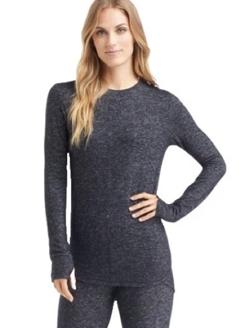 Women’s Cuddl Duds Soft Knit Gray Long Sleeve Crewneck w/ Thumbholes Size Small.